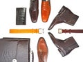 ÃÂ¡lassic men`s reptile skin leather shoes, wallet, trouser belts Royalty Free Stock Photo